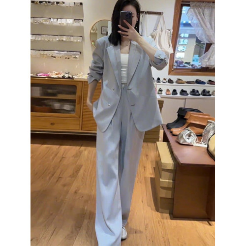 高級感西裝外套女春秋新款氣質設計感輕奢灰藍色西裝兩件套正裝潮 高級感西裝外套女春秋新款氣質設計感輕奢灰藍色西裝兩件套正裝潮