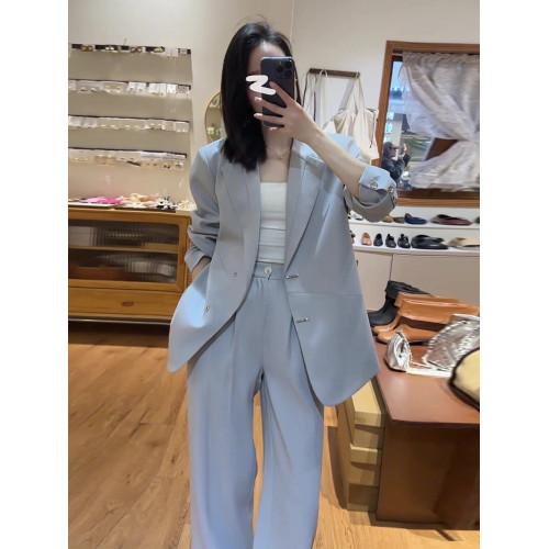 高級感西裝外套女春秋新款氣質設計感輕奢灰藍色西裝兩件套正裝潮 高級感西裝外套女春秋新款氣質設計感輕奢灰藍色西裝兩件套正裝潮