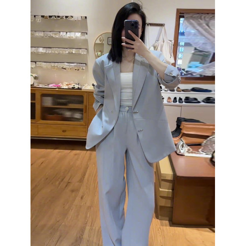 高級感西裝外套女春秋新款氣質設計感輕奢灰藍色西裝兩件套正裝潮 高級感西裝外套女春秋新款氣質設計感輕奢灰藍色西裝兩件套正裝潮