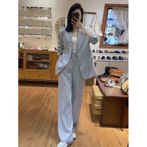 高級感西裝外套女春秋新款氣質設計感輕奢灰藍色西裝兩件套正裝潮 高級感西裝外套女春秋新款氣質設計感輕奢灰藍色西裝兩件套正裝潮