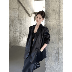 黑色高級綢緞小西裝外套女2025新款西服氣質名媛高級感超好看休閒