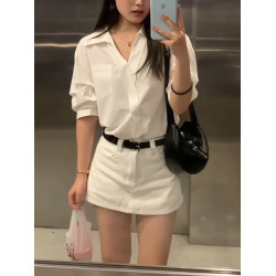 美式復古白色牛仔半身裙女夏季新款辣妹防走光A字包臀超短裙褲子