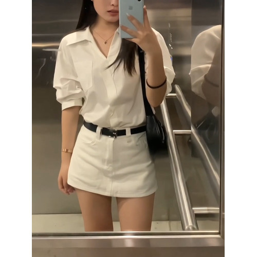 美式復古白色牛仔半身裙女夏季新款辣妹防走光A字包臀超短裙褲子 美式復古白色牛仔半身裙女夏季新款辣妹防走光A字包臀超短裙褲子