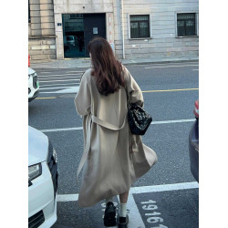 卡其色風衣女外套2025秋冬韓系高級感中長款小個子英倫風大衣加厚