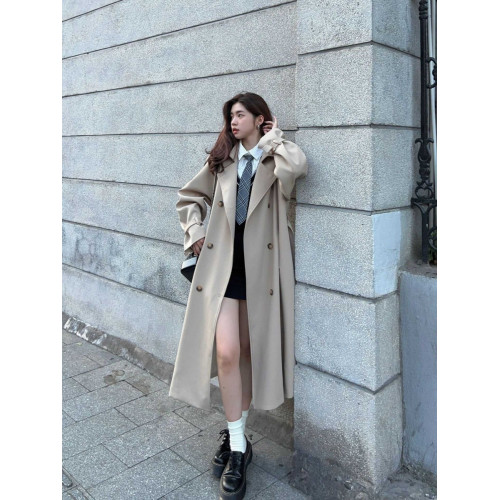 卡其色風衣女外套2025秋冬韓系高級感中長款小個子英倫風大衣加厚 卡其色風衣女外套2025秋冬韓系高級感中長款小個子英倫風大衣加厚