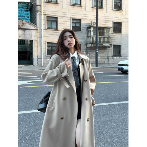 卡其色風衣女外套2025秋冬韓系高級感中長款小個子英倫風大衣加厚 卡其色風衣女外套2025秋冬韓系高級感中長款小個子英倫風大衣加厚