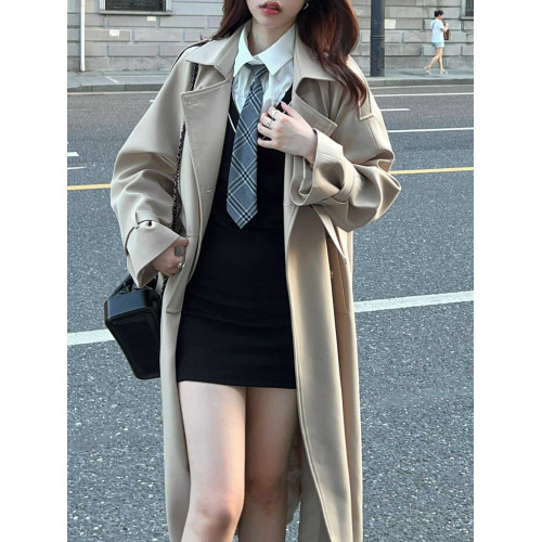 卡其色風衣女外套2025秋冬韓系高級感中長款小個子英倫風大衣加厚 卡其色風衣女外套2025秋冬韓系高級感中長款小個子英倫風大衣加厚