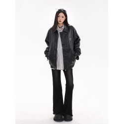 Nuxin美拉德棕美式復古寬松高級感pu皮衣夾克外套女2025春秋新款