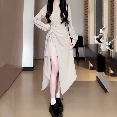 大碼不規則黑色拉鍊連衣裙女開春新款胖mm收腰梨形身材顯瘦小裙子