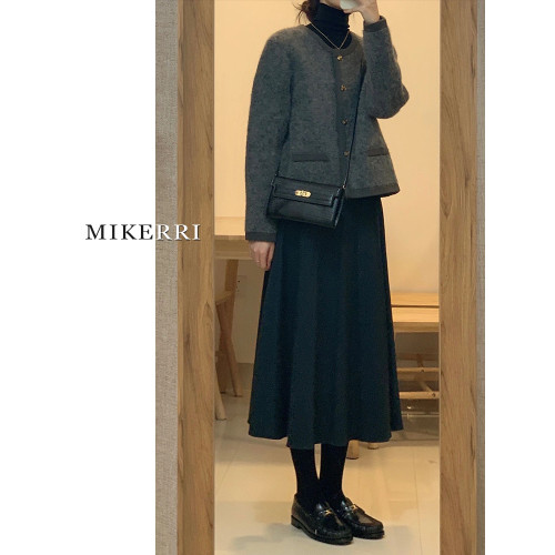 黑色毛呢半身裙女秋冬大碼胖mm遮肚顯瘦梨型身材中長款a字繖裙子 黑色毛呢半身裙女秋冬大碼胖mm遮肚顯瘦梨型身材中長款a字繖裙子