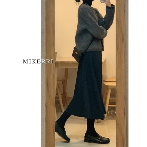 黑色毛呢半身裙女秋冬大碼胖mm遮肚顯瘦梨型身材中長款a字繖裙子 黑色毛呢半身裙女秋冬大碼胖mm遮肚顯瘦梨型身材中長款a字繖裙子