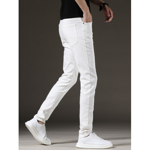 香港三防高級白色牛仔褲男修身小腳秋季新款彈力休閒純白長褲子男 香港三防高級白色牛仔褲男修身小腳秋季新款彈力休閒純白長褲子男