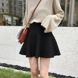 短裙女秋冬羊毛針織半身裙打底毛線蓬蓬裙百褶a字繖裙小裙子冬裙