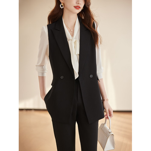 西裝馬甲女套裝2025新款春秋通勤女裝高級感黑色背心職業馬夾外套 西裝馬甲女套裝2025新款春秋通勤女裝高級感黑色背心職業馬夾外套