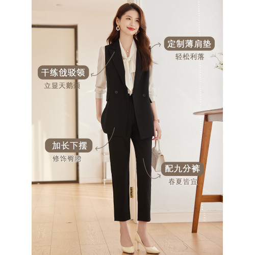 西裝馬甲女套裝2025新款春秋通勤女裝高級感黑色背心職業馬夾外套 西裝馬甲女套裝2025新款春秋通勤女裝高級感黑色背心職業馬夾外套