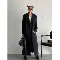 ins春秋新款氣場強大廓形垂墜感寬松顯瘦韓版長款西裝風衣外套女