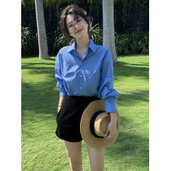 克萊因藍色長袖襯衫女款秋冬2025新款法式襯衣外套上衣輕奢高級感