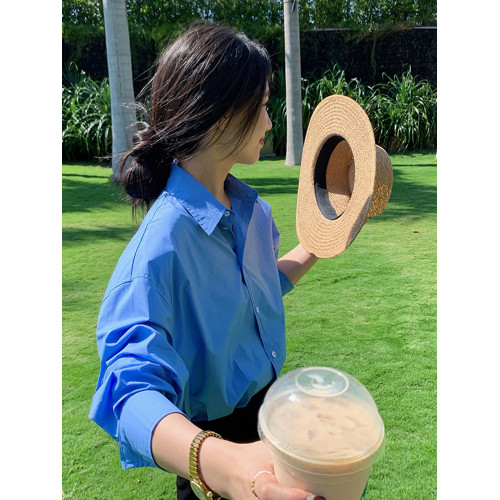 克萊因藍色長袖襯衫女款秋冬2025新款法式襯衣外套上衣輕奢高級感