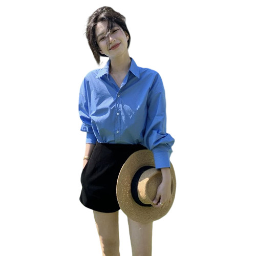 克萊因藍色長袖襯衫女款秋冬2025新款法式襯衣外套上衣輕奢高級感