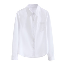 白色襯衫女生春秋季長袖大碼學院風基礎款打底內搭jk上衣立領襯衣