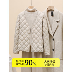 輕薄羽絨服女V領羽絨內膽2025新款大衣伴侶內搭打底菱格無領外套