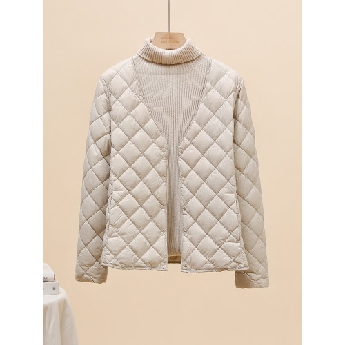 輕薄羽絨服女V領羽絨內膽2025新款大衣伴侶內搭打底菱格無領外套 輕薄羽絨服女V領羽絨內膽2025新款大衣伴侶內搭打底菱格無領外套