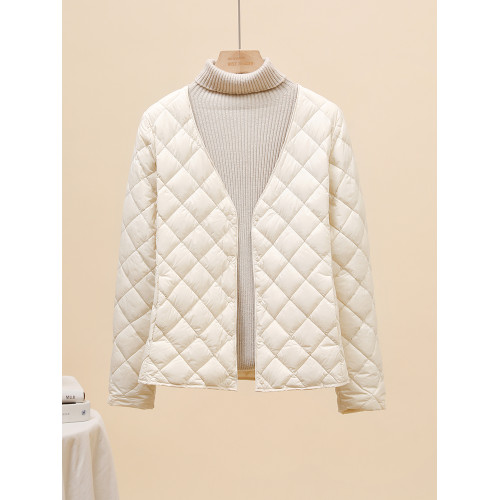 輕薄羽絨服女V領羽絨內膽2025新款大衣伴侶內搭打底菱格無領外套 輕薄羽絨服女V領羽絨內膽2025新款大衣伴侶內搭打底菱格無領外套