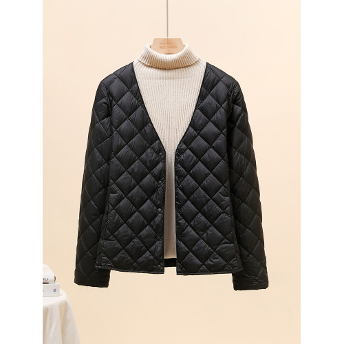 輕薄羽絨服女V領羽絨內膽2025新款大衣伴侶內搭打底菱格無領外套 輕薄羽絨服女V領羽絨內膽2025新款大衣伴侶內搭打底菱格無領外套