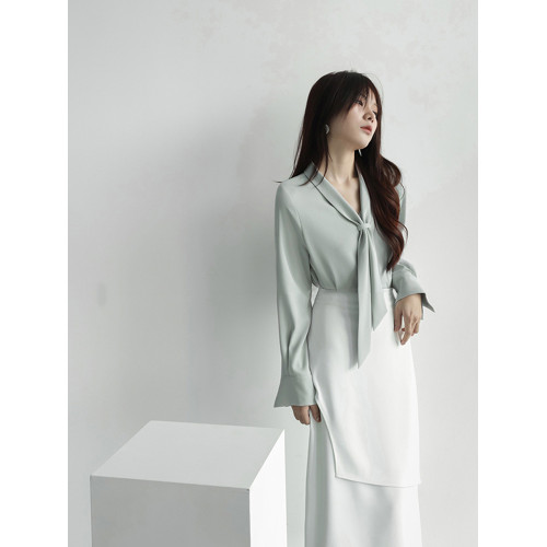 職業通勤溫柔風粉色飄帶襯衫女秋季新款知性優雅高級氣質長袖上衣