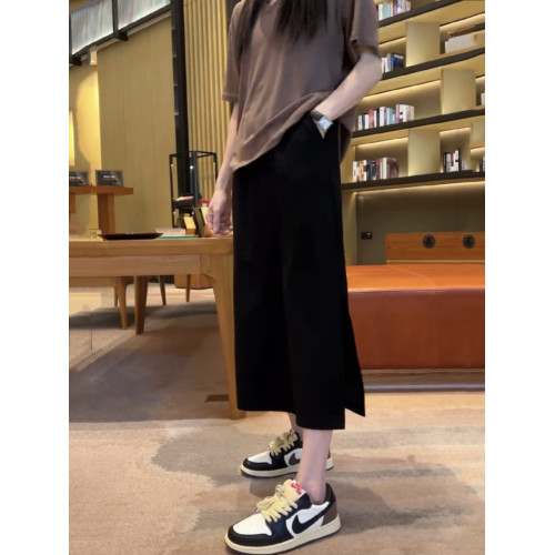 梨形身材大碼高腰顯瘦黑色半身裙女夏季新款彈力中長款開叉A字裙