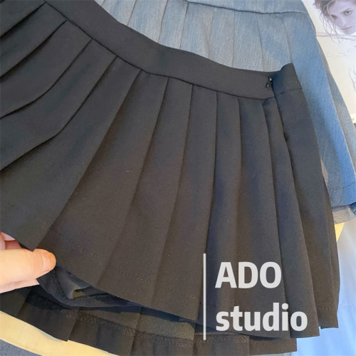 灰色百褶裙辣妹防走光半身裙女西裝A字短裙百搭顯瘦皺褶高腰褲裙