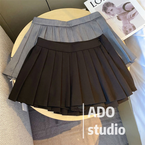 灰色百褶裙辣妹防走光半身裙女西裝A字短裙百搭顯瘦皺褶高腰褲裙