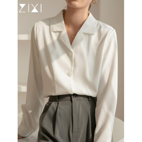 白色雪紡襯衫女長袖西裝v領通勤職業正裝輕職場白襯衣上衣