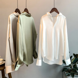 襯衫女2025年新款秋冬三醋酸綢緞面真絲高級感打底上衣設計感小衆