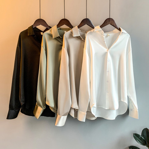 襯衫女2025年新款秋冬三醋酸綢緞面真絲高級感打底上衣設計感小衆