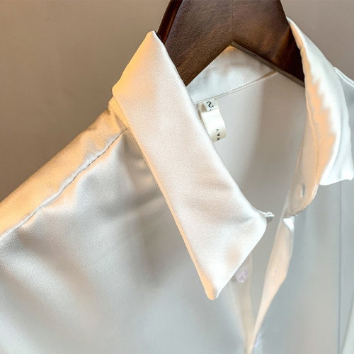 襯衫女2025年新款秋冬三醋酸綢緞面真絲高級感打底上衣設計感小衆