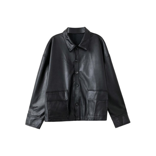 ulzzang帥氣百搭PU皮衣女春秋2025新款短款修身高腰皮夾克小外套 ulzzang帥氣百搭PU皮衣女春秋2025新款短款修身高腰皮夾克小外套