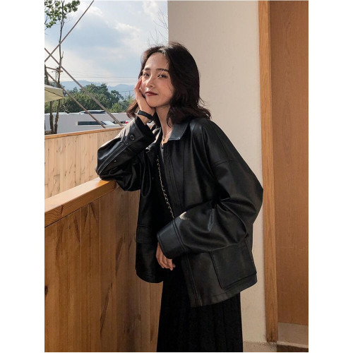 ulzzang帥氣百搭PU皮衣女春秋2025新款短款修身高腰皮夾克小外套 ulzzang帥氣百搭PU皮衣女春秋2025新款短款修身高腰皮夾克小外套