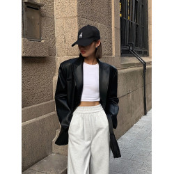 黑色皮衣西裝外套女2025秋季復古高級感寬松爆款小西服pu皮設計感