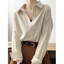 長袖米白襯衫女秋季新款加厚磨毛曡穿打底襯衣設計感小衆上衣外套