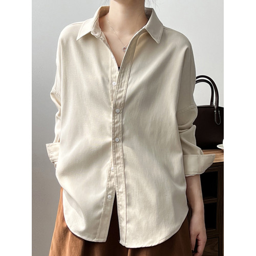 長袖米白襯衫女秋季新款加厚磨毛曡穿打底襯衣設計感小衆上衣外套