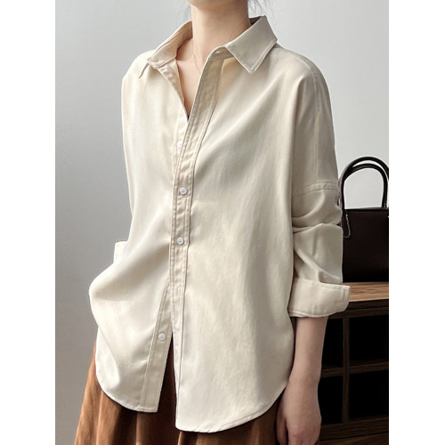 長袖米白襯衫女秋季新款加厚磨毛曡穿打底襯衣設計感小衆上衣外套