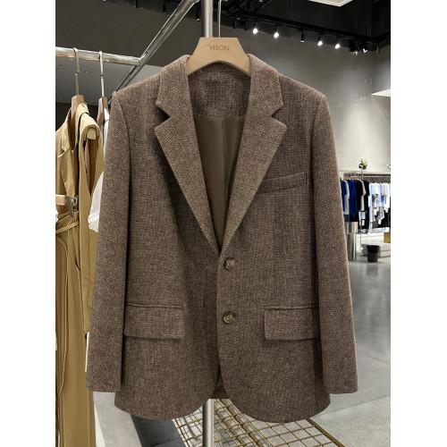 復古炸街人字紋毛呢西裝外套女2025新款秋冬季小個子韓版休閒西服 復古炸街人字紋毛呢西裝外套女2025新款秋冬季小個子韓版休閒西服