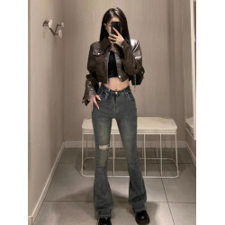 美拉德穿搭咖棕色皮衣外套女春秋2025年新款大碼寬松外穿短款上衣