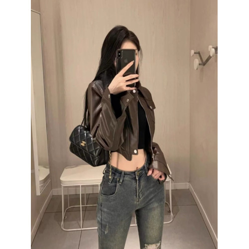 美拉德穿搭咖棕色皮衣外套女春秋2025年新款大碼寬松外穿短款上衣 美拉德穿搭咖棕色皮衣外套女春秋2025年新款大碼寬松外穿短款上衣