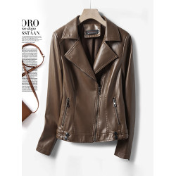 海甯真皮皮衣女短款2025春秋季新款皮夾克氣質修身綿羊皮機車外套