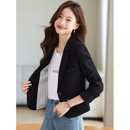 黑色西裝外套女春秋2025新款休閒修身氣質小個子短款女士西服上衣 黑色西裝外套女春秋2025新款休閒修身氣質小個子短款女士西服上衣