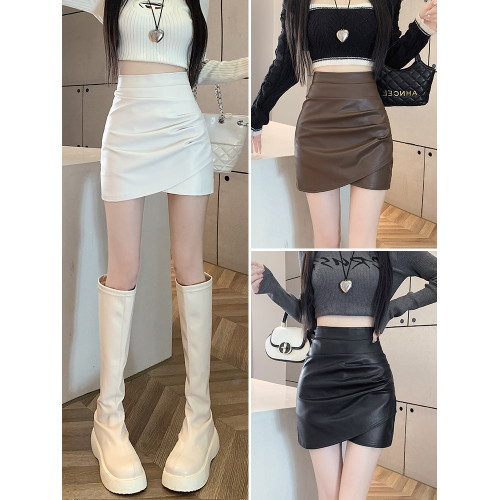 不規則PU皮半身裙女2025新款高腰褶皺短裙顯瘦氣質秋冬A字包臀裙 不規則PU皮半身裙女2025新款高腰褶皺短裙顯瘦氣質秋冬A字包臀裙