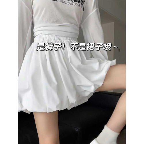 白色花苞短褲女裙褲夏季大碼胖mm高腰顯瘦A字半身裙泡泡燈籠短褲 白色花苞短褲女裙褲夏季大碼胖mm高腰顯瘦A字半身裙泡泡燈籠短褲