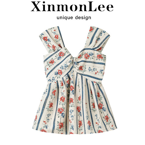 XinmonLee法式復古設計小衆碎花小衫夏季新款女洋氣減齡顯瘦背心